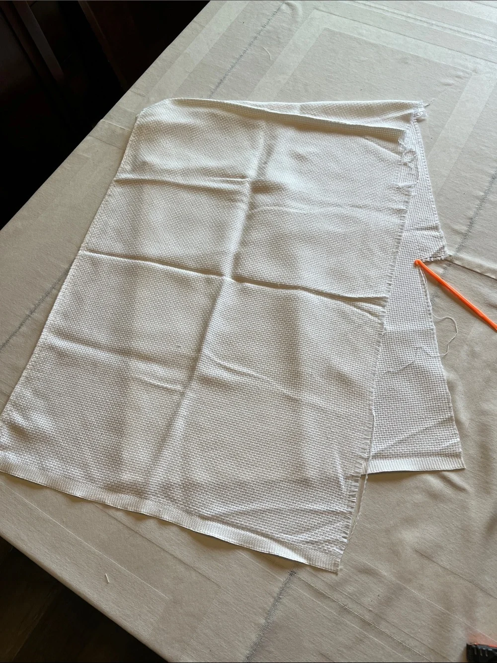 Two Green and White Waffle-Knit Textured Fabrics and 5 Unfinished Cloths